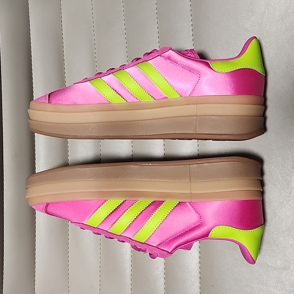 ADIDAS GAZELLE Bold Platform Sneakers W 10 11 RARE Pink Green Satin Trainers Gum - Picture 11 of 16